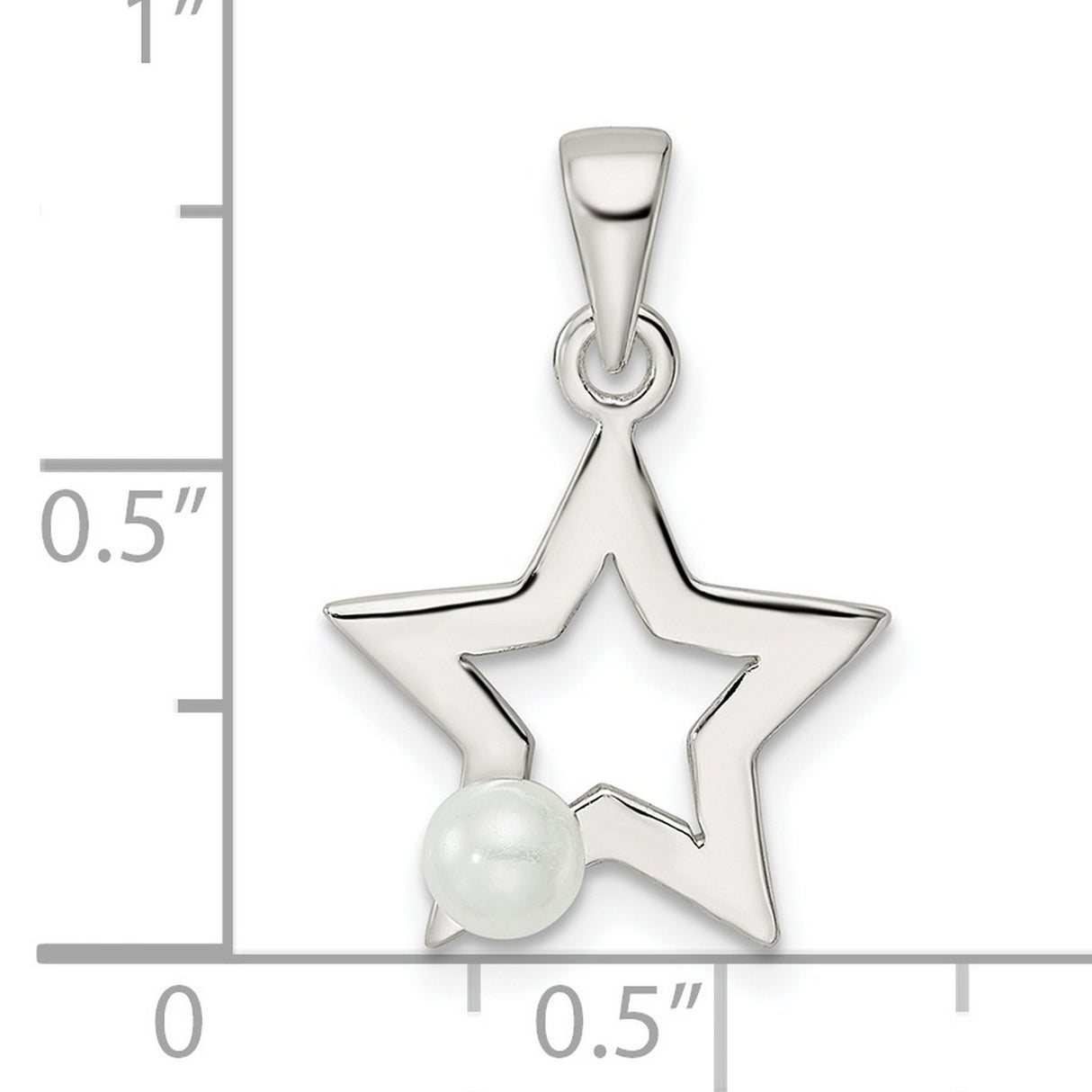 Sterling Silver Star Pendant with Open Design and Simulated Pearl Accent, Celestial Style Jewelry