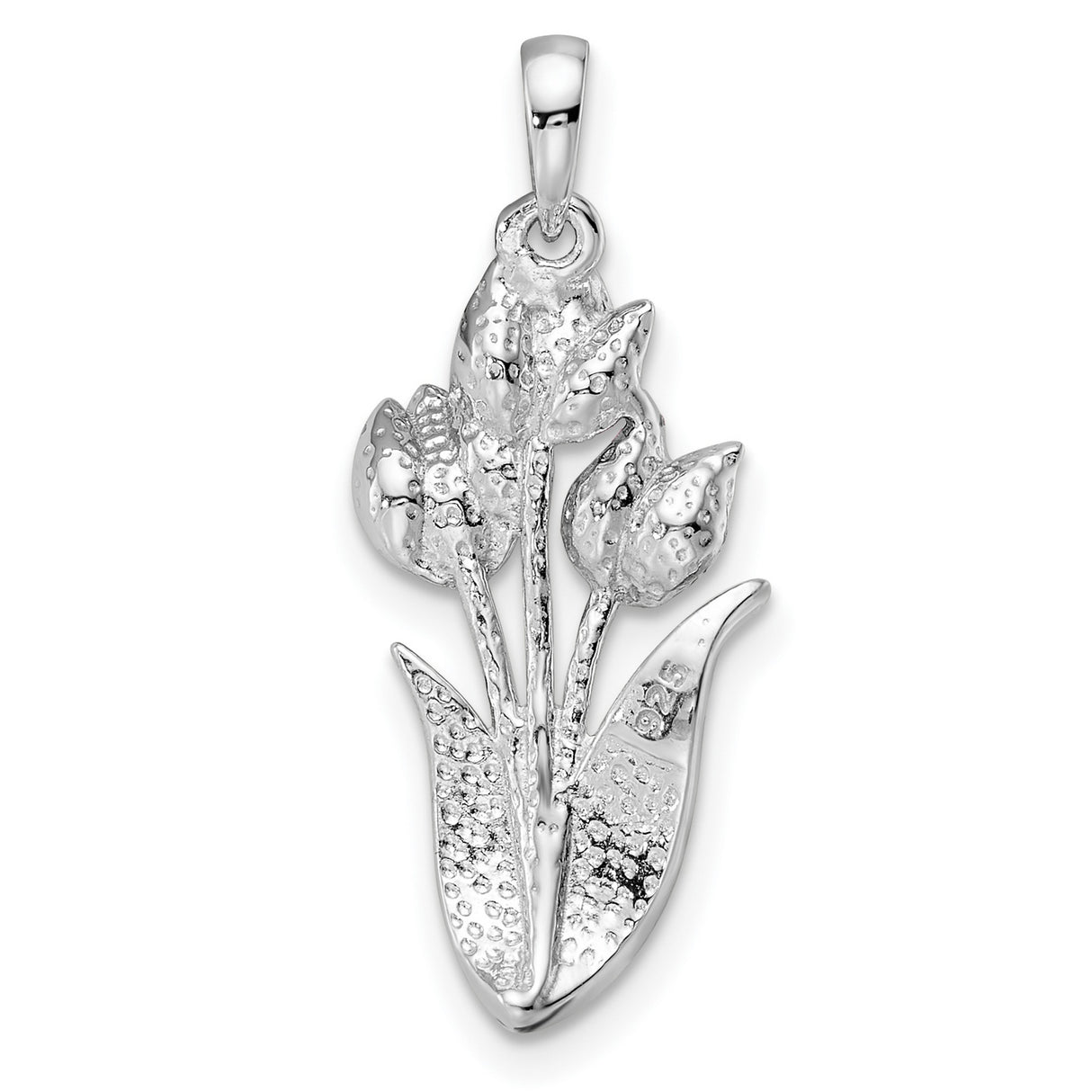 Sterling Silver Tulip Flower Pendant with Pink and Green Cubic Zirconia, Nature-Inspired Design