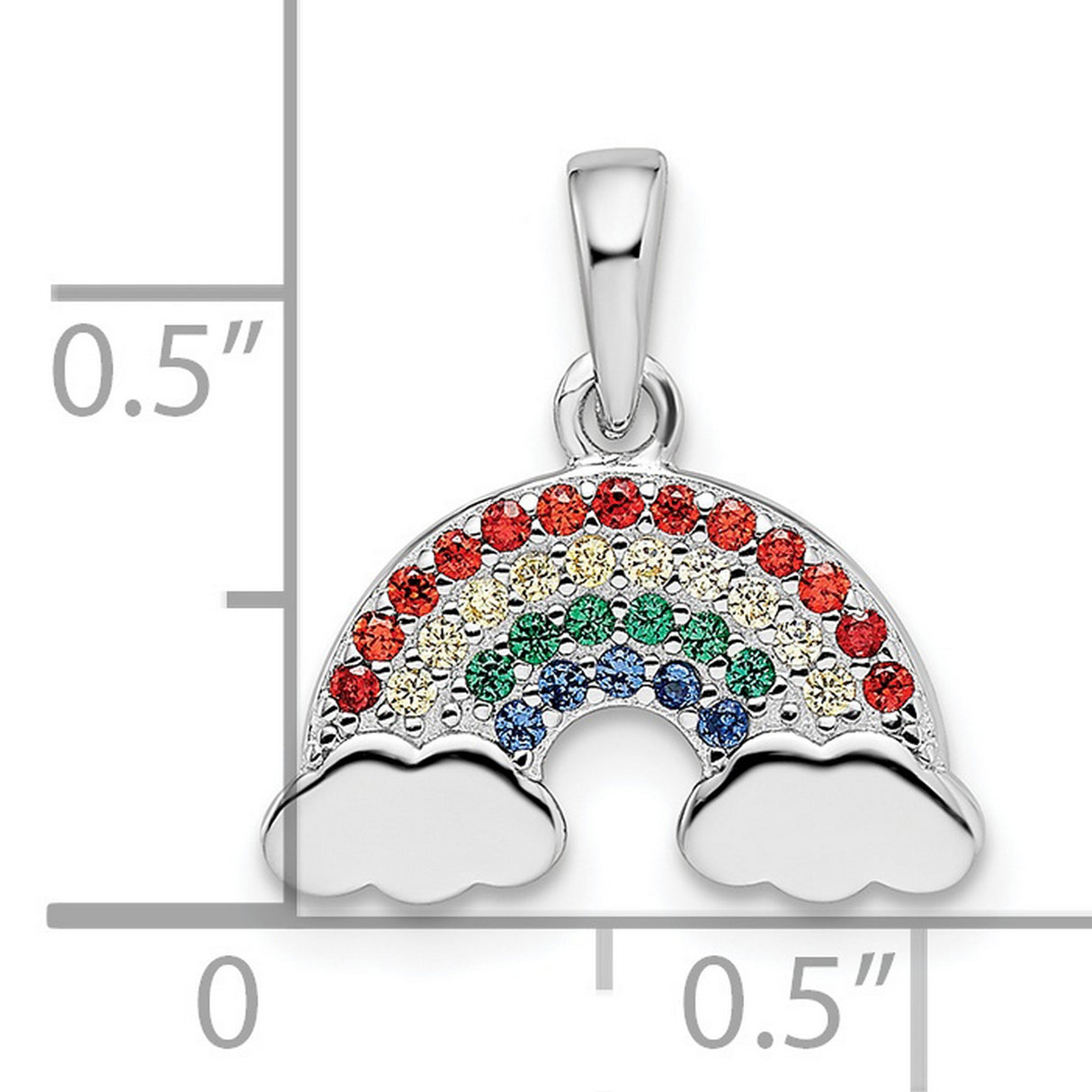 Sterling Silver Rainbow Pendant with Multicolor Cubic Zirconia and Cloud Accent