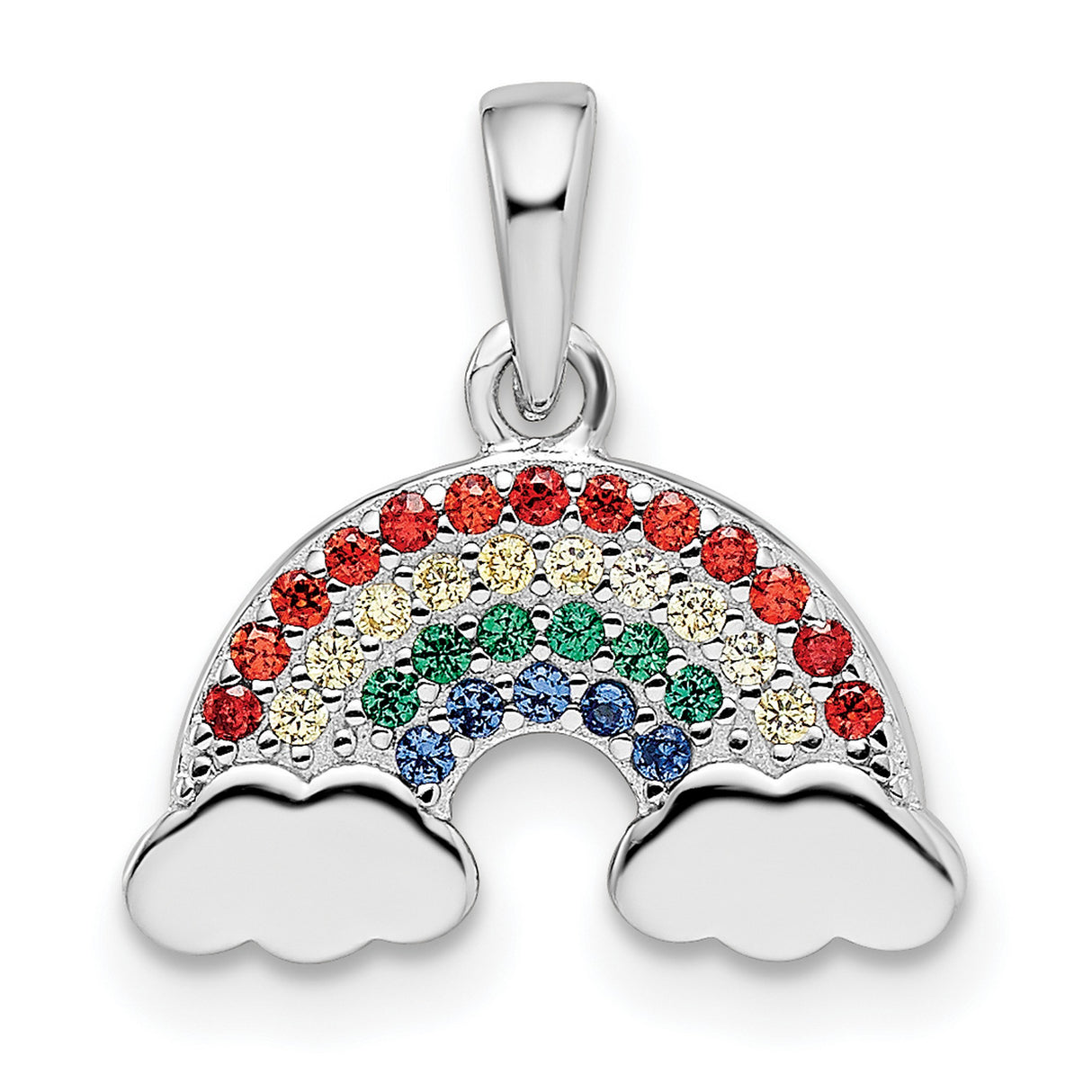 Sterling Silver Rainbow Pendant with Multicolor Cubic Zirconia and Cloud Accent