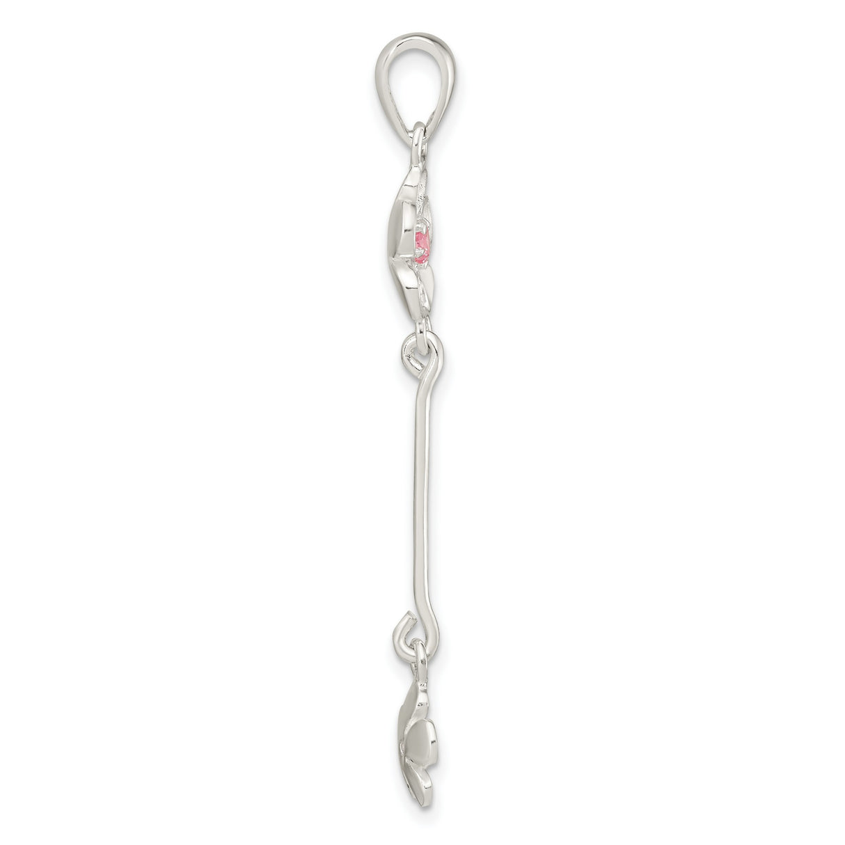 Sterling Silver Pendant with Cubic Zirconia, Floral Design with Pink Gemstone Centers