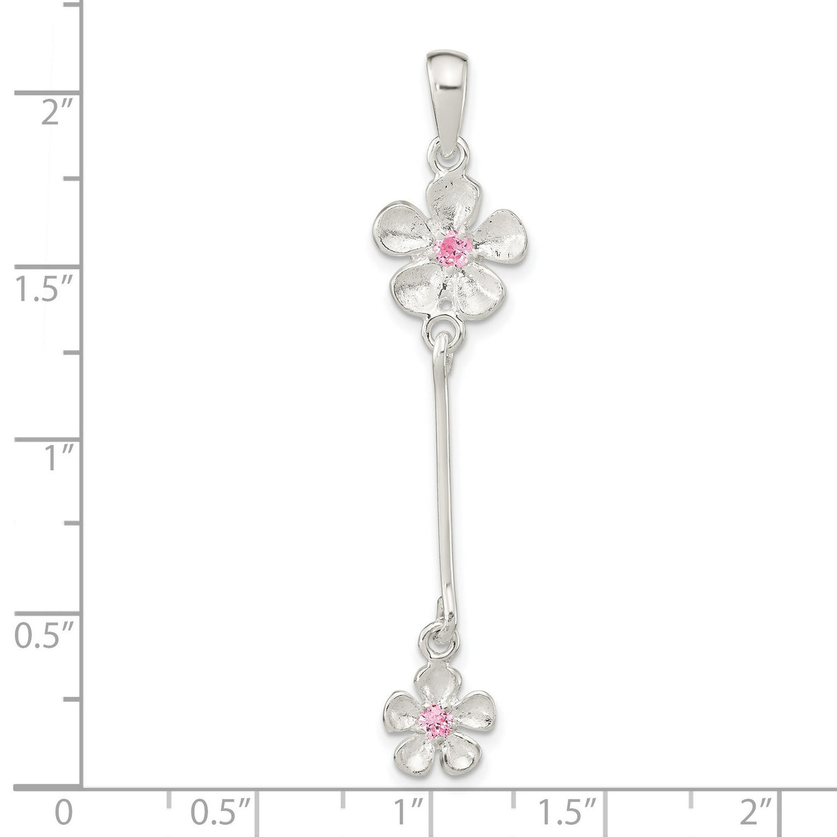 Sterling Silver Pendant with Cubic Zirconia, Floral Design with Pink Gemstone Centers