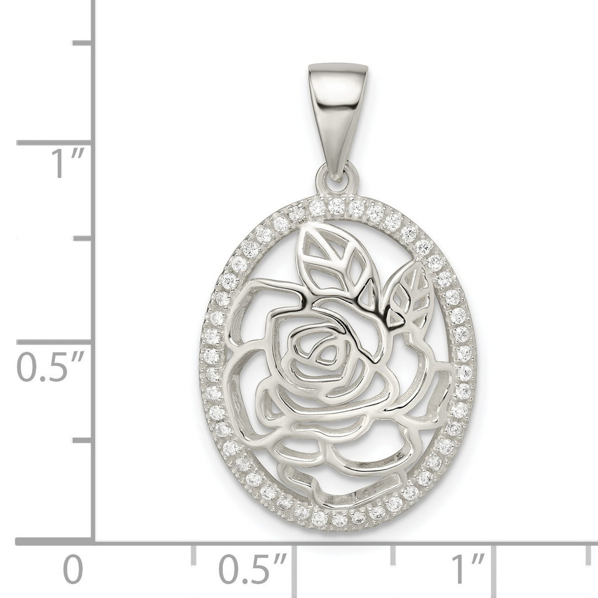 Sterling Silver Rose Pendant with Cubic Zirconia, Openwork Floral Design, Nature Inspired Jewelry