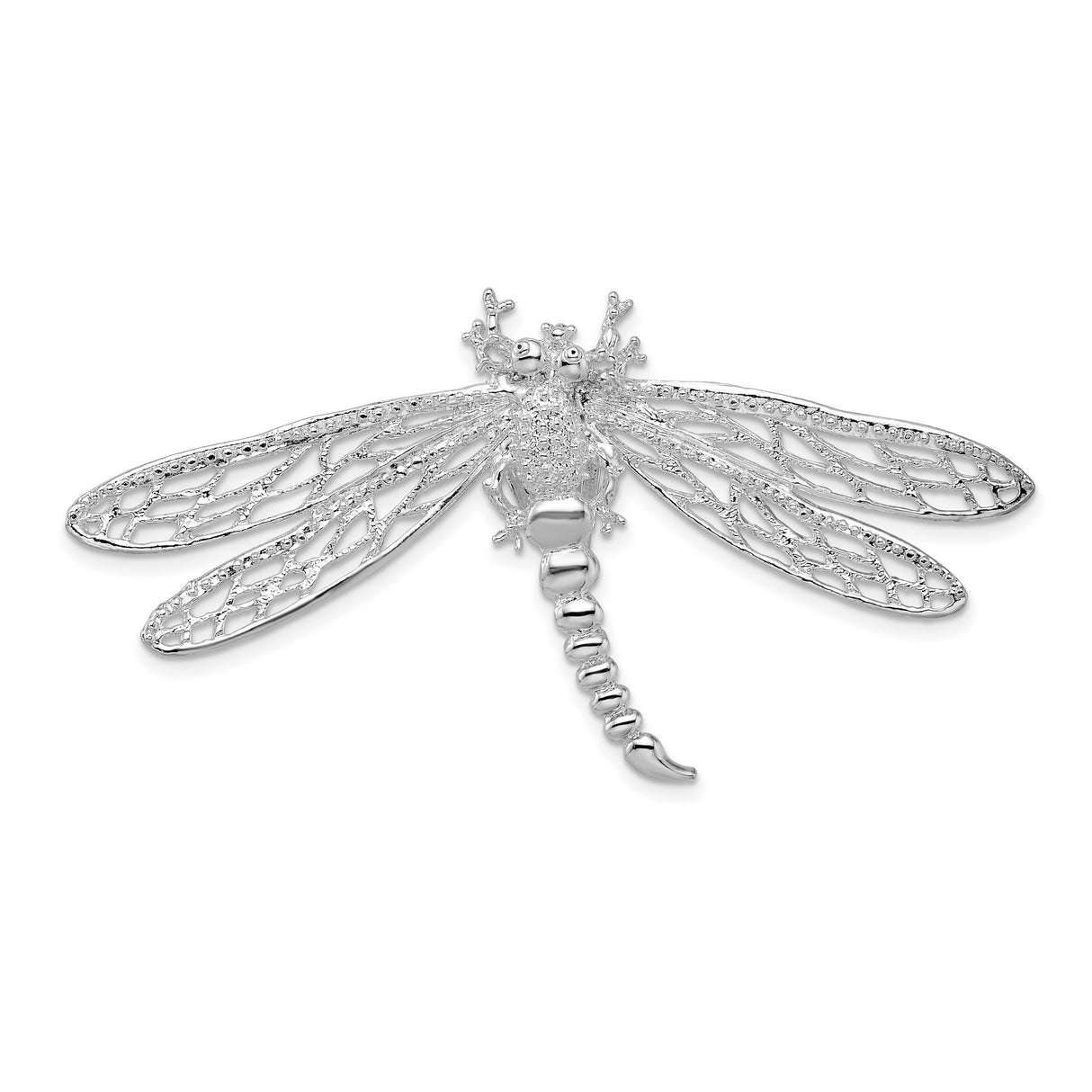 Sterling Silver Dragonfly Brooch with Filigree Wings and Pavé Detailing for Women