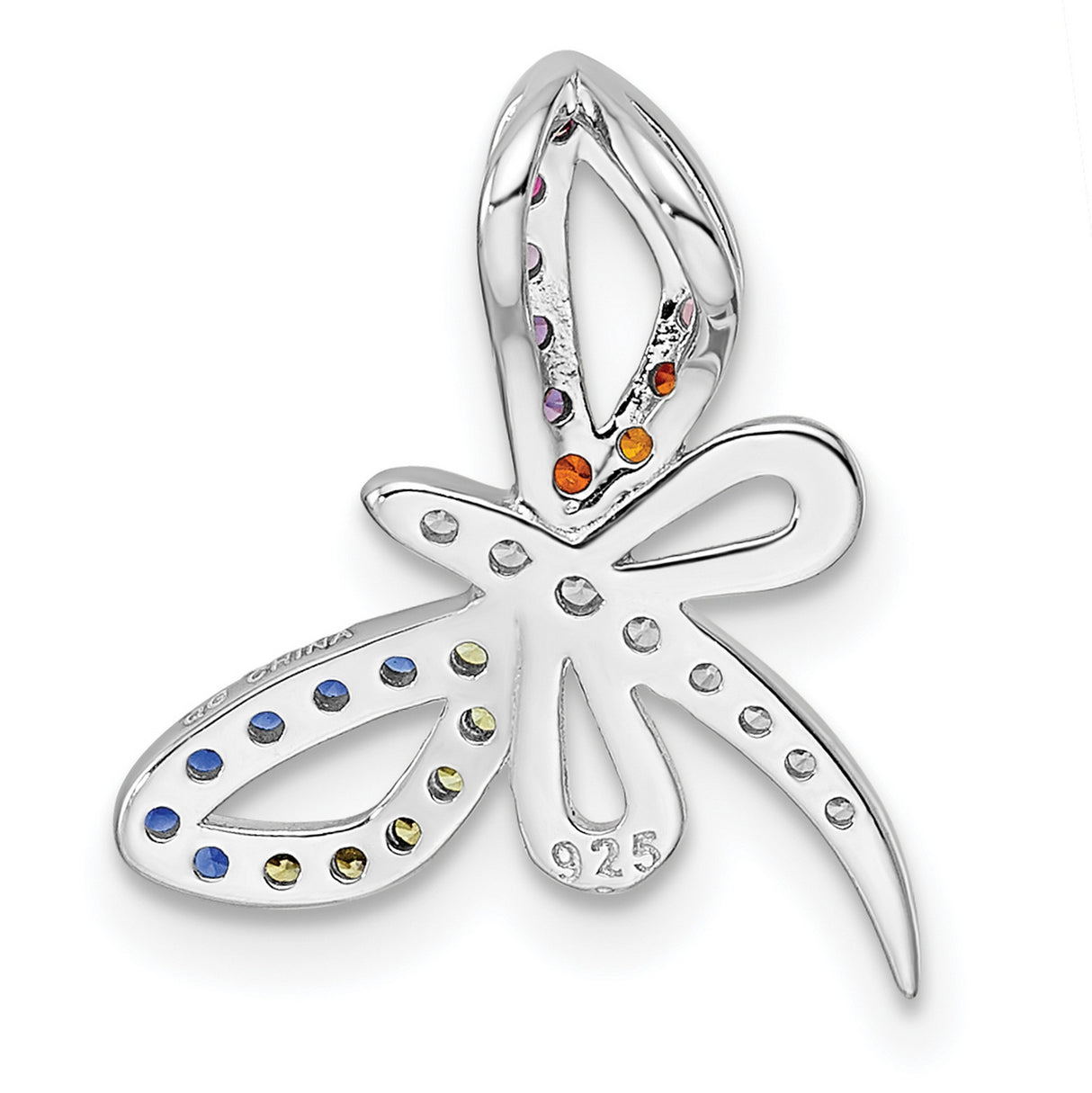 Sterling Silver Butterfly Pendant with Multicolored Cubic Zirconia, Nature-Inspired Design for Women