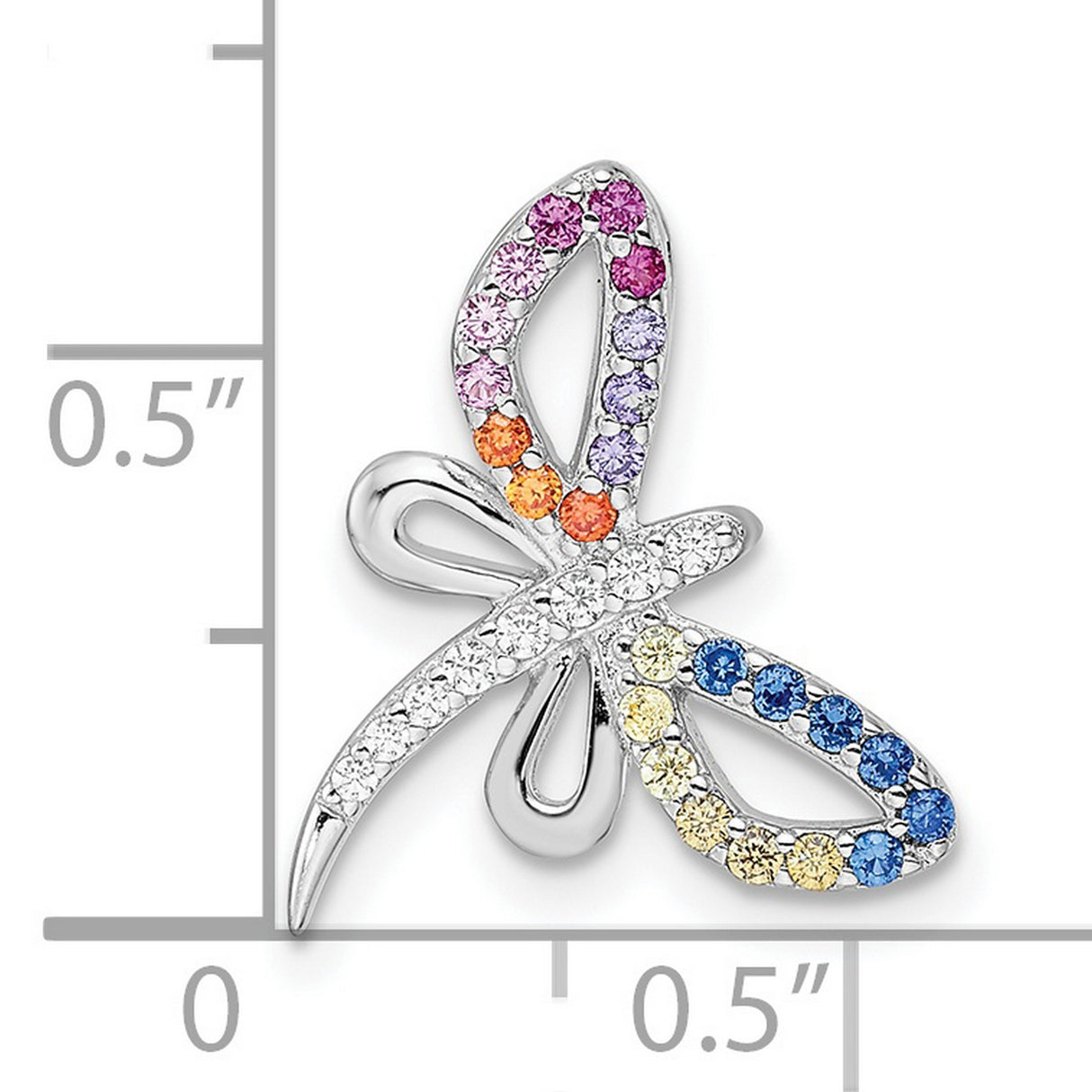 Sterling Silver Butterfly Pendant with Multicolored Cubic Zirconia, Nature-Inspired Design for Women