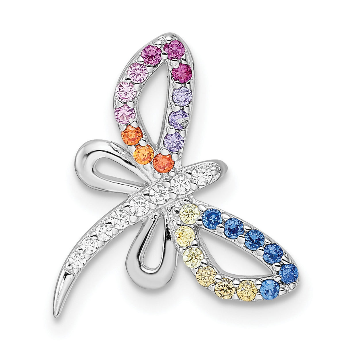 Sterling Silver Butterfly Pendant with Multicolored Cubic Zirconia, Nature-Inspired Design for Women