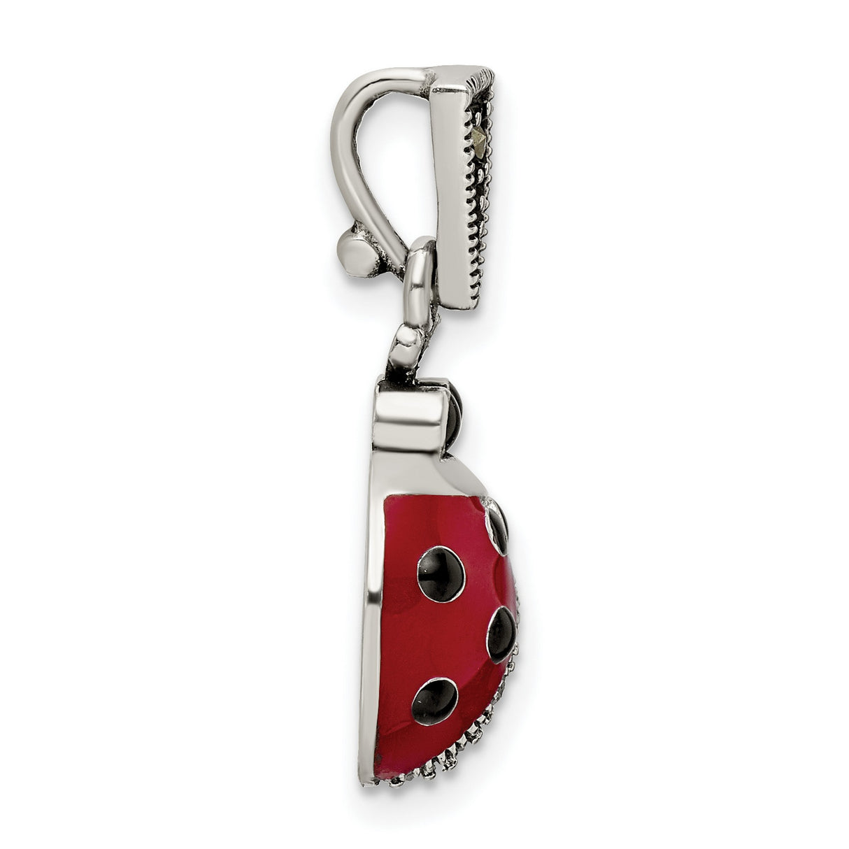 Sterling Silver Ladybug Pendant with Marcasite Accents and Enamel, Nature-Inspired Charm