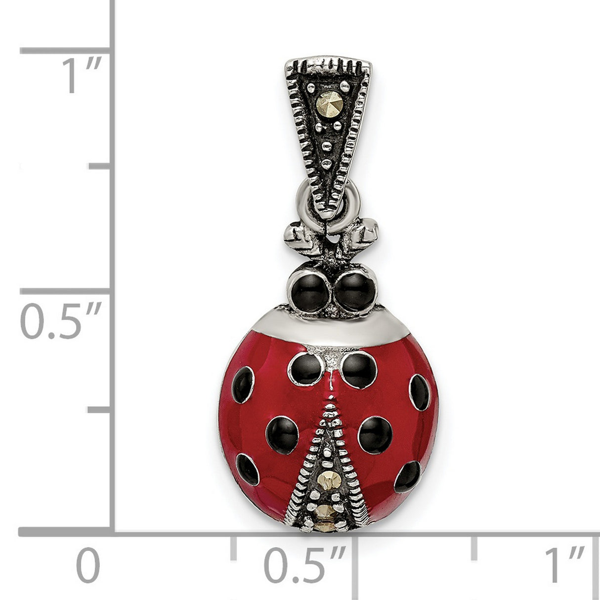 Sterling Silver Ladybug Pendant with Marcasite Accents and Enamel, Nature-Inspired Charm