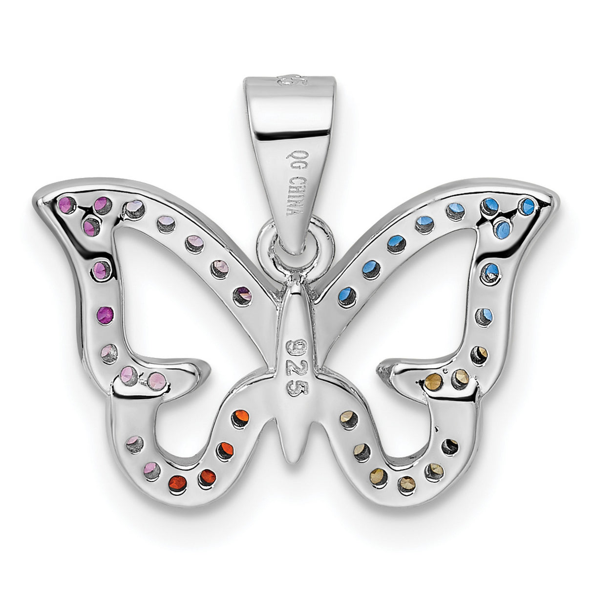 Sterling Silver Butterfly Pendant with Multicolor Cubic Zirconia, Nature-Inspired Charm for Women
