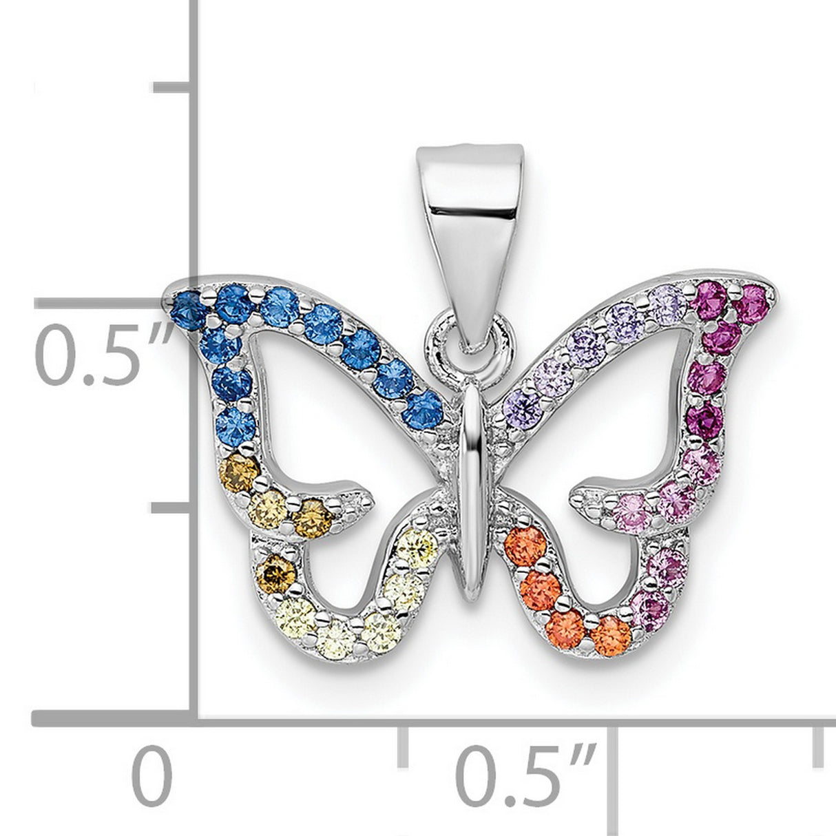 Sterling Silver Butterfly Pendant with Multicolor Cubic Zirconia, Nature-Inspired Charm for Women