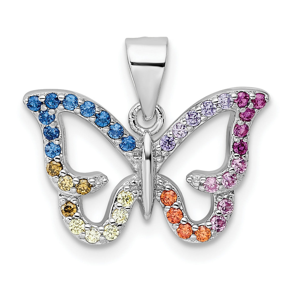 Sterling Silver Butterfly Pendant with Multicolor Cubic Zirconia, Nature-Inspired Charm for Women