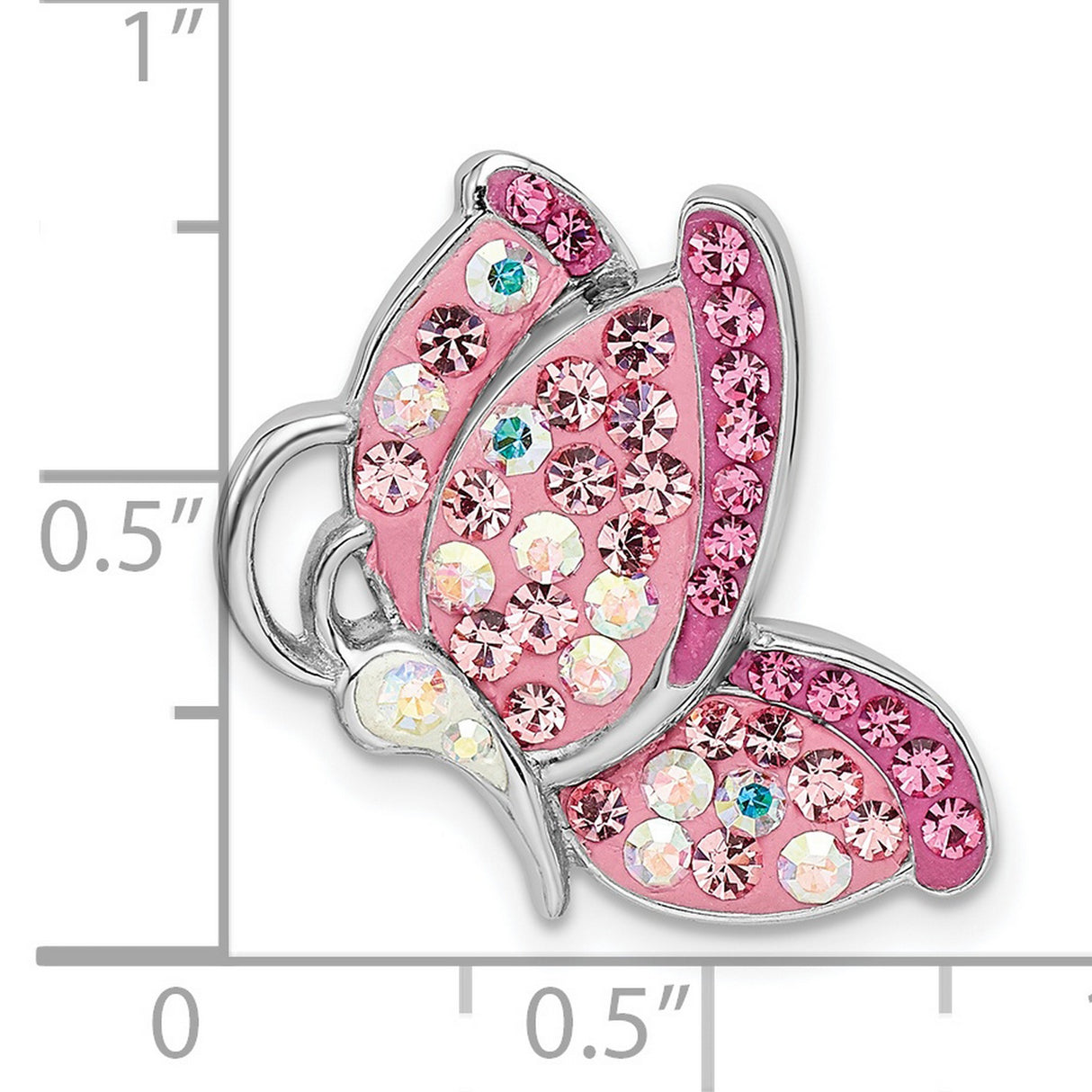 Sterling Silver Butterfly Charm with Pink and Iridescent Crystals, Nature-Inspired Slide Charm
