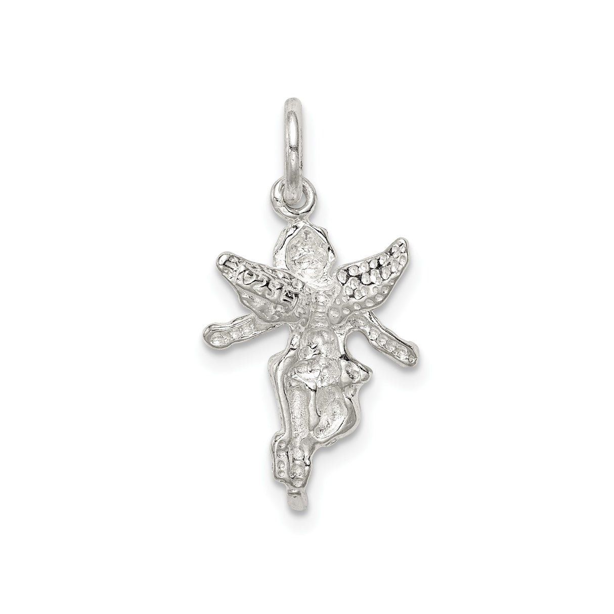 Sterling Silver Fairy Pendant with Detailed Winged Figure, Whimsical Fantasy Jewelry
