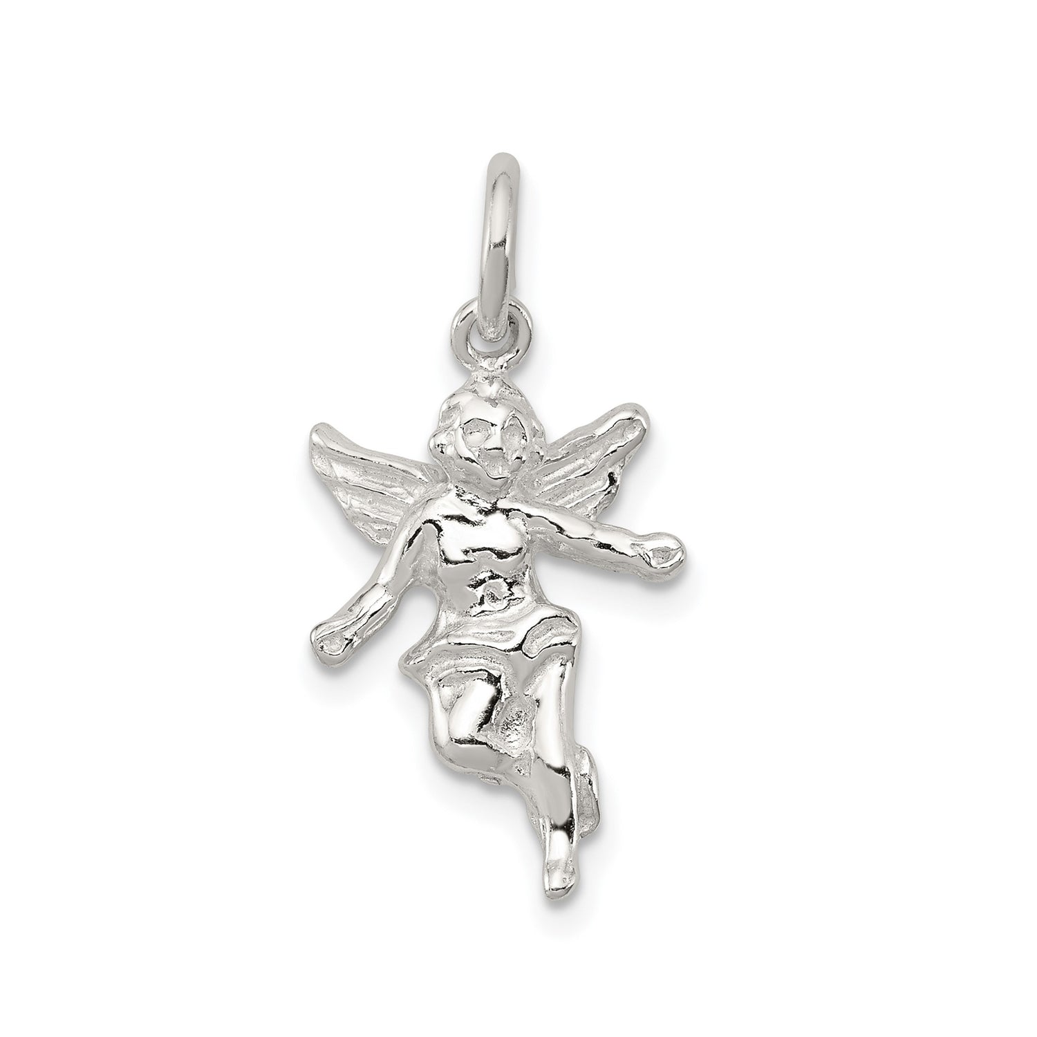 Sterling Silver Fairy Pendant with Detailed Winged Figure, Whimsical Fantasy Jewelry