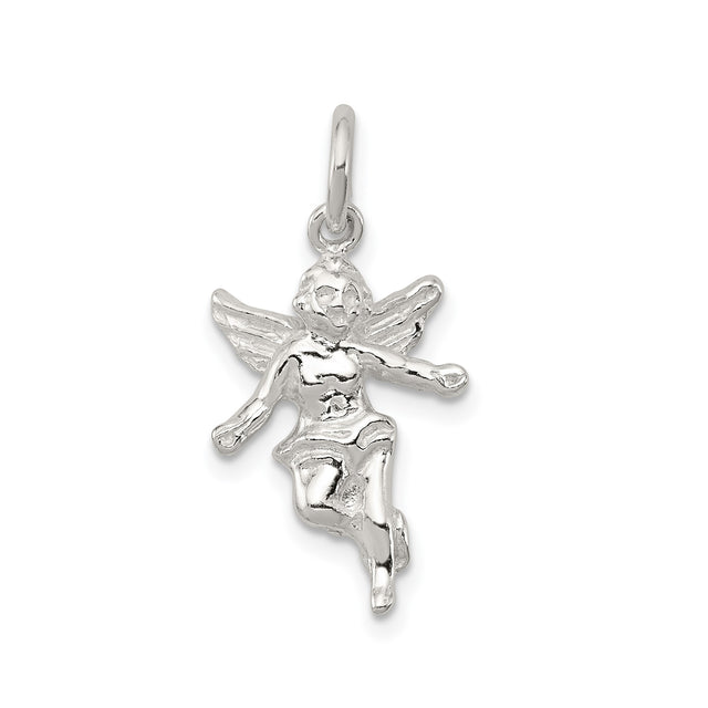 Sterling Silver Fairy Pendant with Detailed Winged Figure, Whimsical Fantasy Jewelry