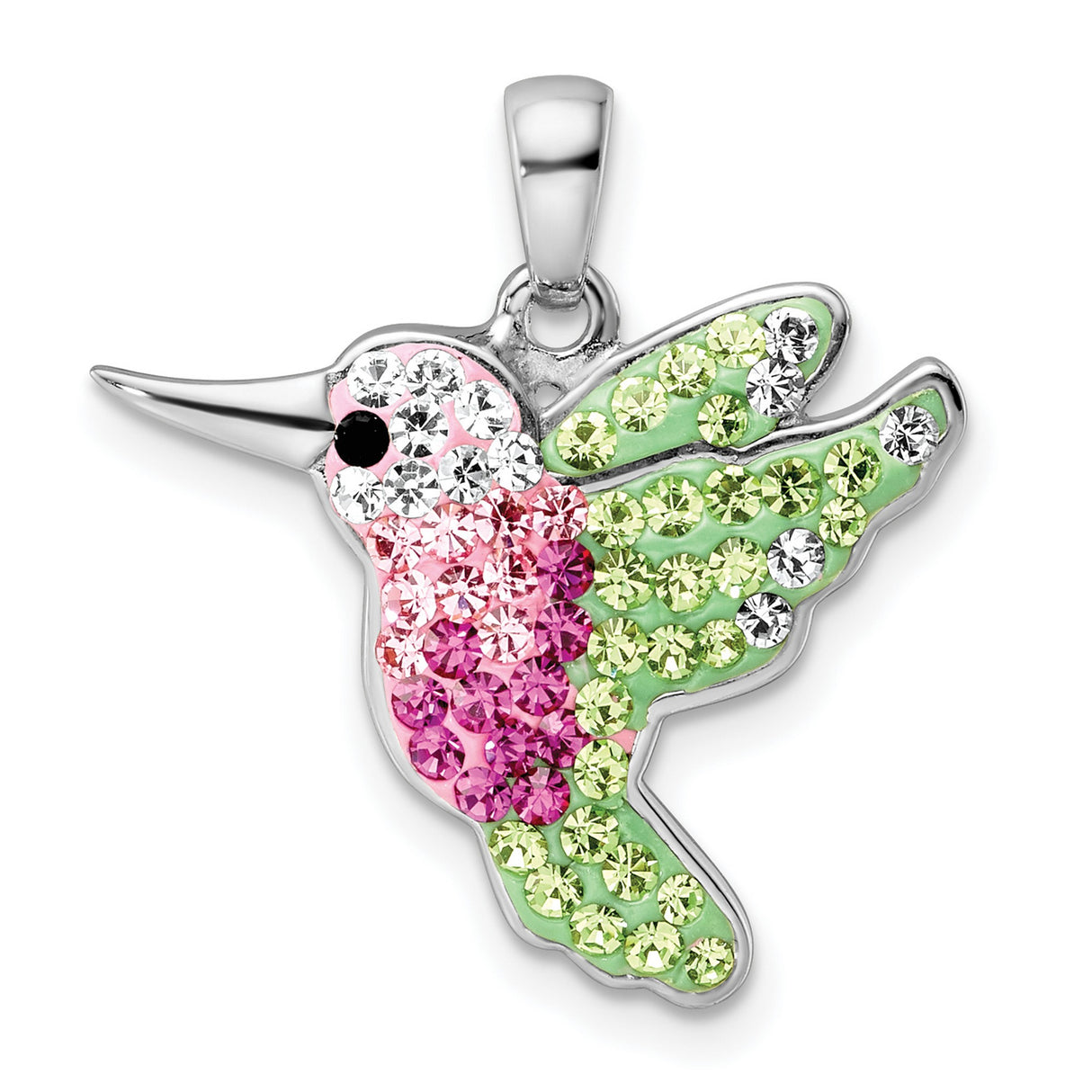 Sterling Silver Hummingbird Pendant with Multicolored Crystals, Nature-Inspired Bird Jewelry for Women