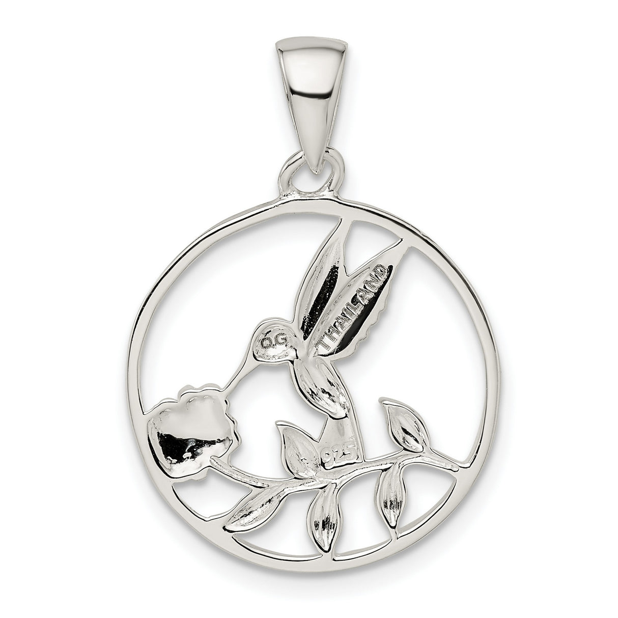 Sterling Silver Hummingbird Pendant with Openwork Bird and Flower Motif for Women