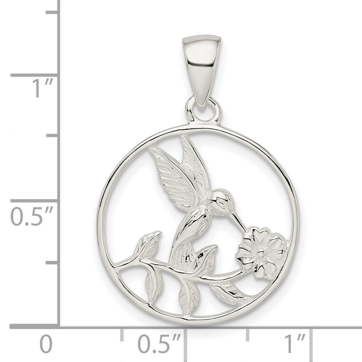 Sterling Silver Hummingbird Pendant with Openwork Bird and Flower Motif for Women