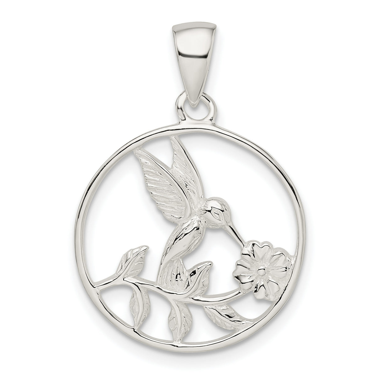 Sterling Silver Hummingbird Pendant with Openwork Bird and Flower Motif for Women