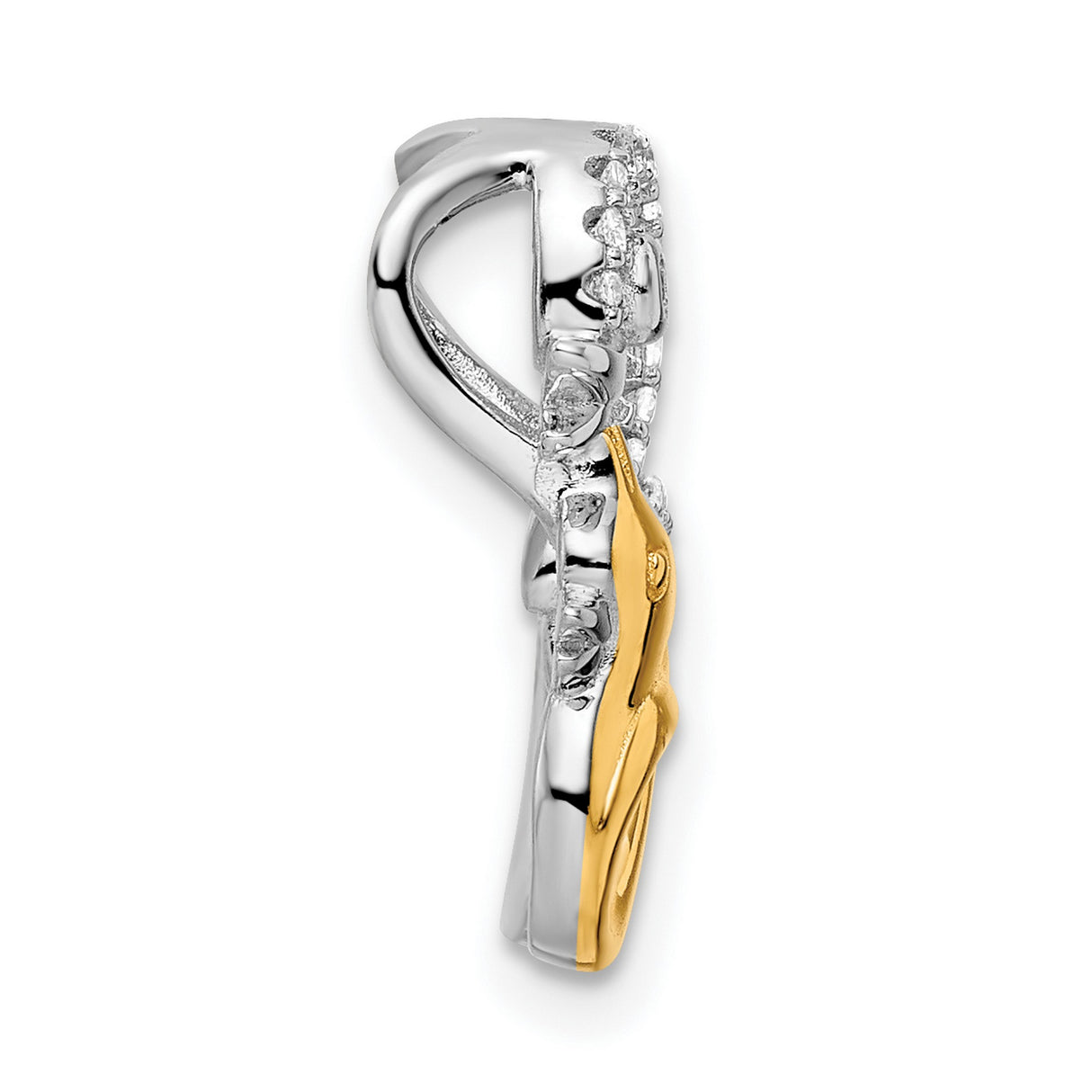Sterling Silver Duck Pendant with Cubic Zirconia, Two-Tone Mother and Baby Charm