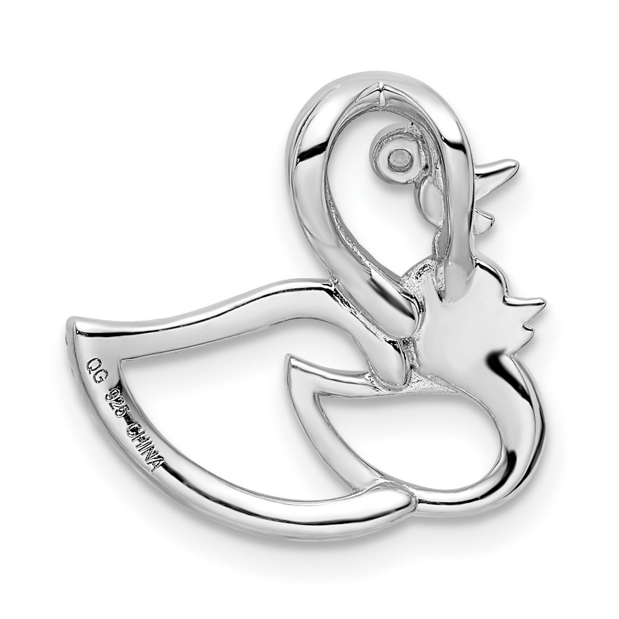 Sterling Silver Duck Pendant with Cubic Zirconia, Two-Tone Mother and Baby Charm