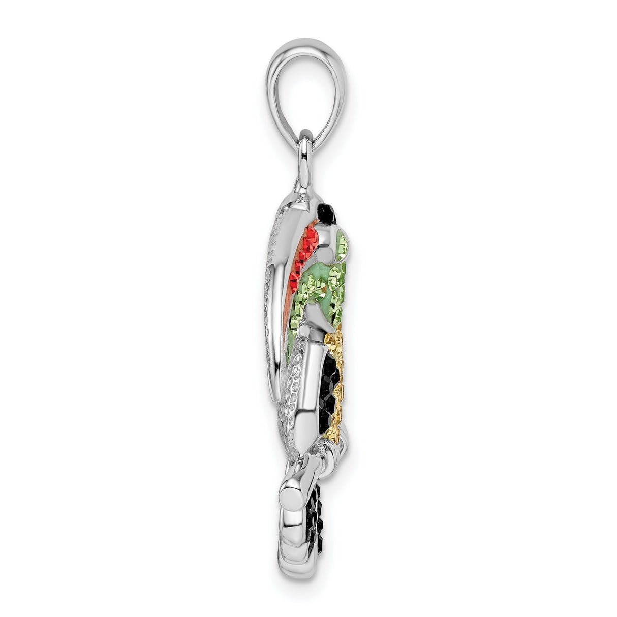 Sterling Silver Toucan Pendant with Red, Green, and Yellow Crystals, Tropical Bird Jewelry for Women
