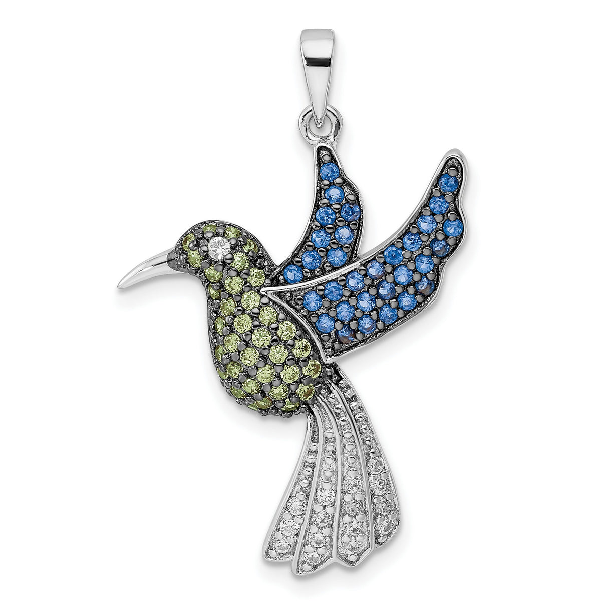 Sterling Silver Hummingbird Pendant with Cubic Zirconia, Nature-Inspired Boho Animal Jewelry for Women