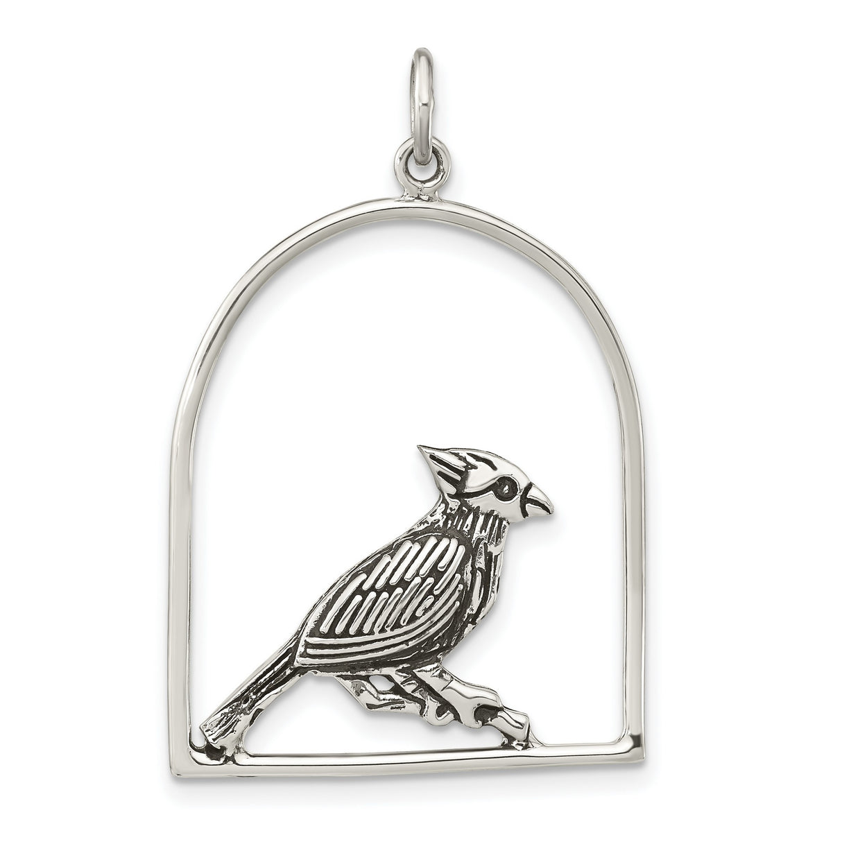 Sterling Silver Cardinal Pendant with Bird on Branch in Arched Frame, Nature-Inspired Memorial Jewelry
