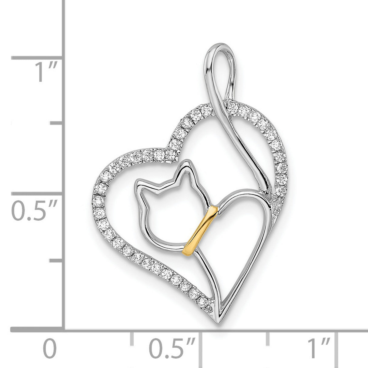 Sterling Silver Cat Silhouette Heart Pendant with Cubic Zirconia Accents
