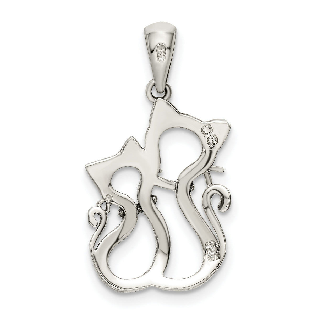 Sterling Silver Cat Pendant with Marcasite Accents, Intertwined Feline Design for Women