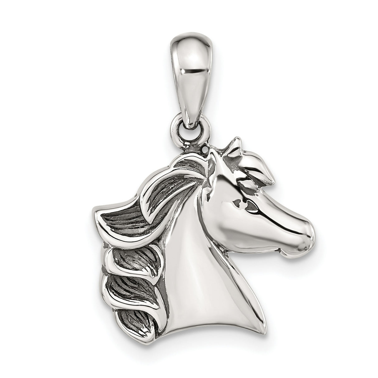 Sterling Silver Horse Head Pendant with Detailed Mane Accents, Equestrian Animal Motif Jewelry