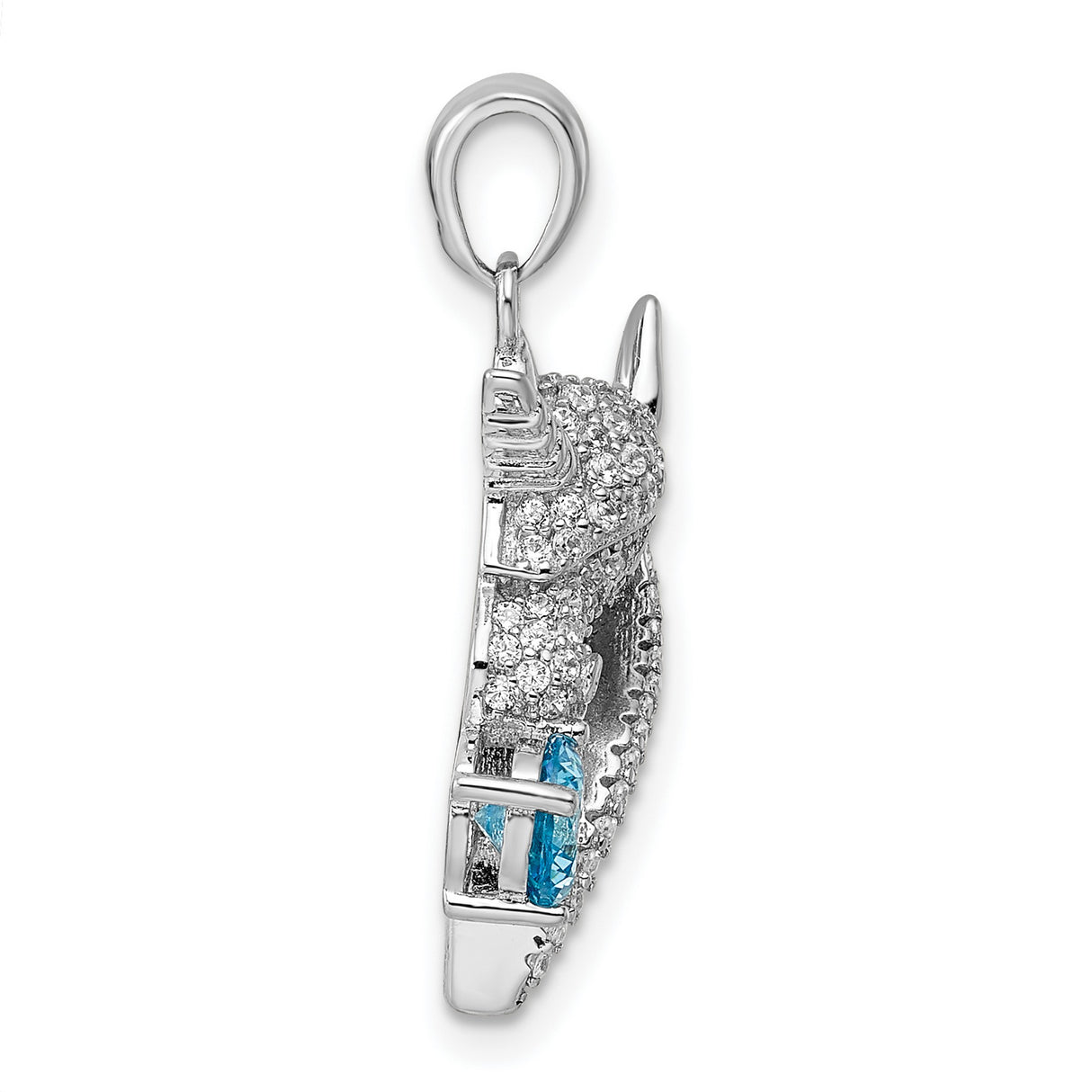 Sterling Silver Unicorn Pendant with Cubic Zirconia and Light Blue Gemstone Accent, Fantasy Jewelry