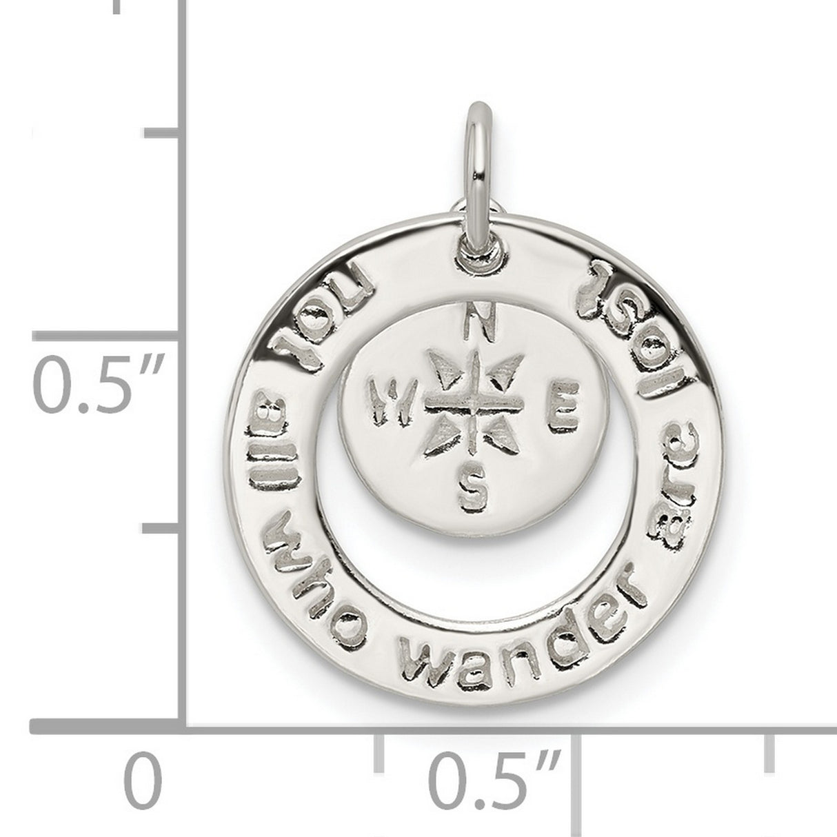 Sterling Silver Compass Pendant with Not All Who Wander Are Lost Quote, Travel-Inspired Charm