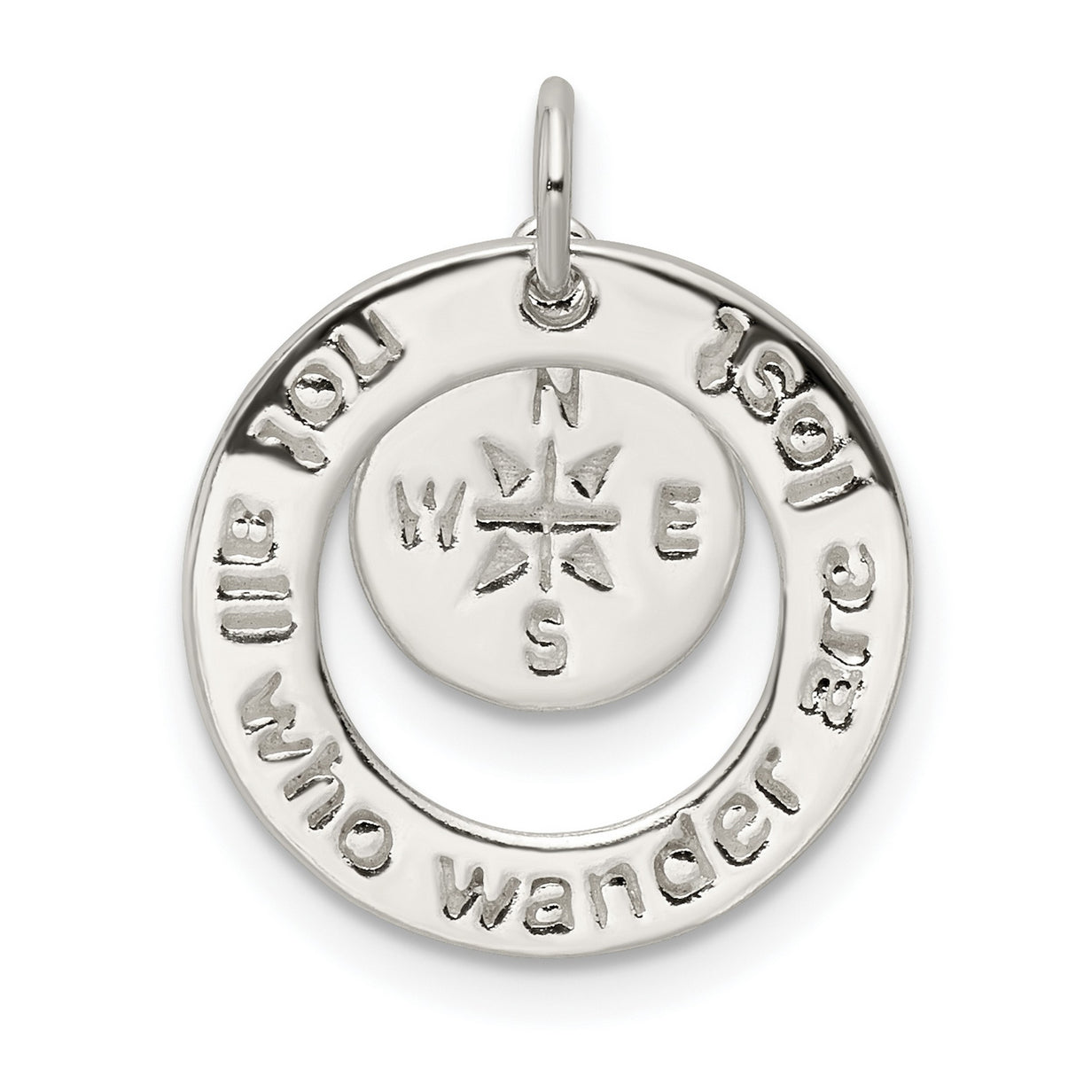 Sterling Silver Compass Pendant with Not All Who Wander Are Lost Quote, Travel-Inspired Charm
