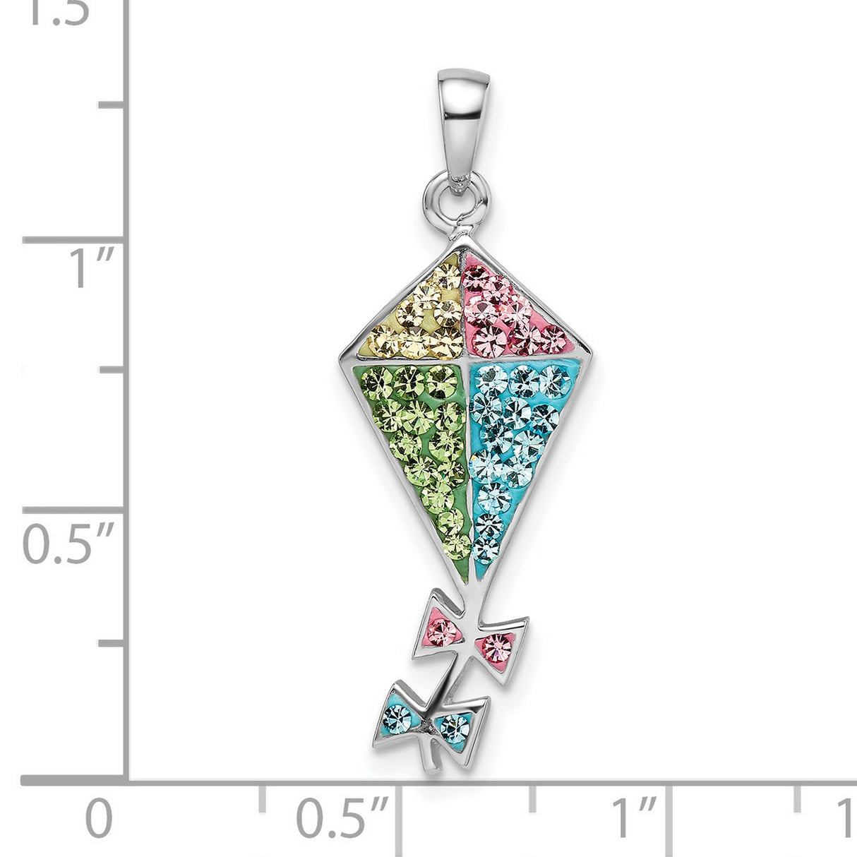 Sterling Silver Kite Pendant with Multicolored Cubic Zirconia, Whimsical Summer Jewelry for Women and Girls