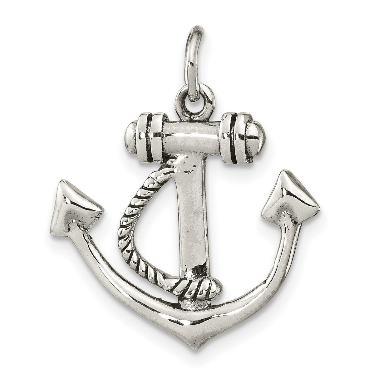 Sterling Silver Anchor Pendant with Rope Detail, Nautical and Spiritual Charm for Men