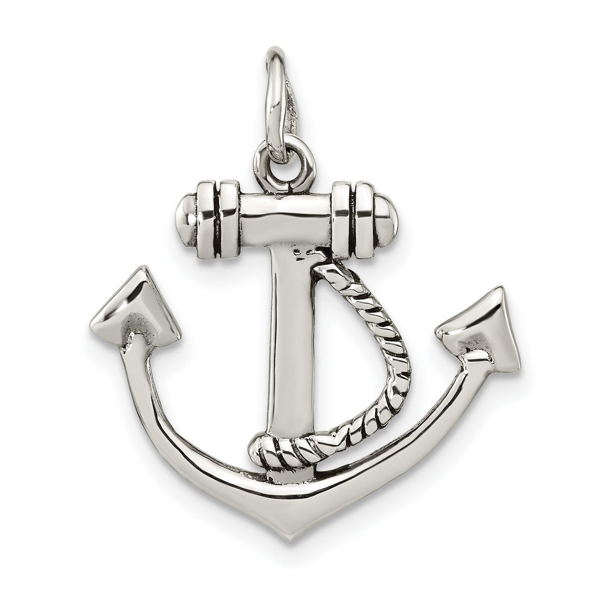 Sterling Silver Anchor Pendant with Rope Detail, Nautical and Spiritual Charm for Men