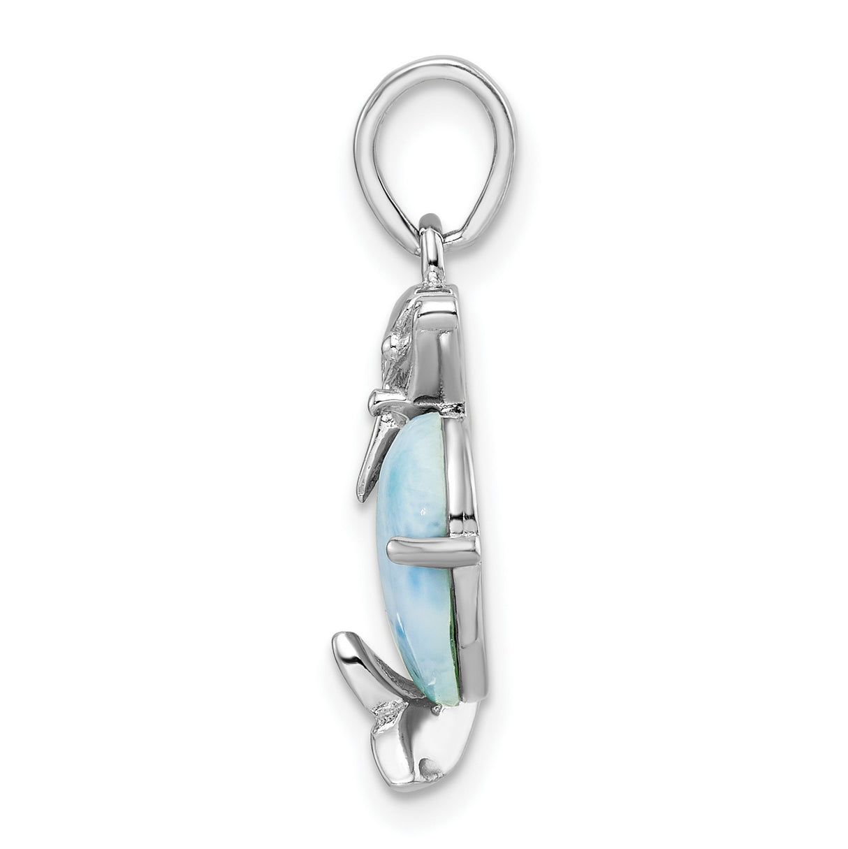 Sterling Silver Dolphin Pendant with Oval Larimar, Open Scroll Ocean Theme