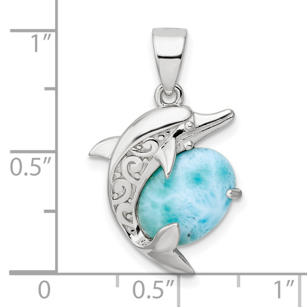 Sterling Silver Dolphin Pendant with Oval Larimar, Open Scroll Ocean Theme