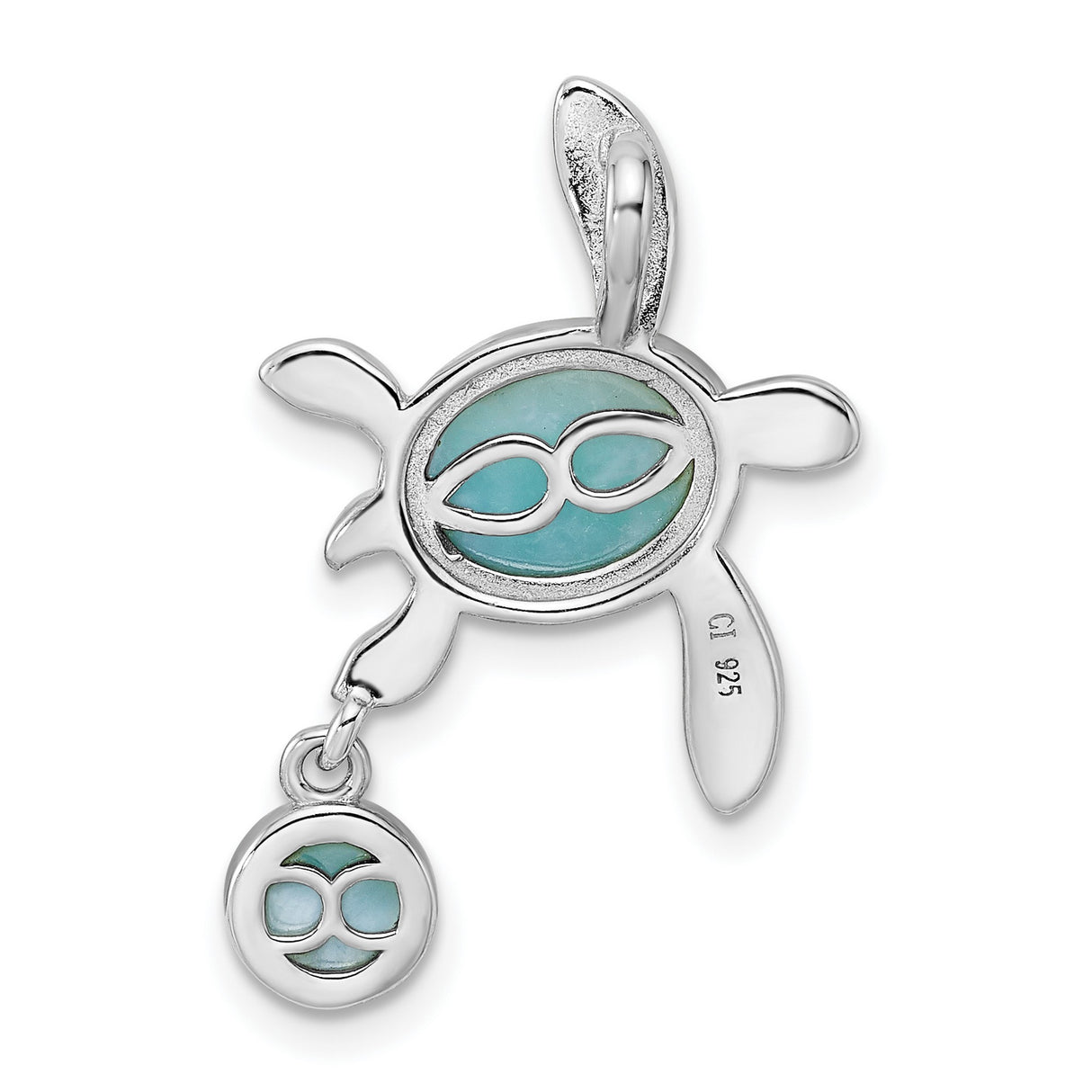 Sterling Silver Turtle Pendant with Larimar Gemstone, Ocean-Inspired Coastal Jewelry for Women
