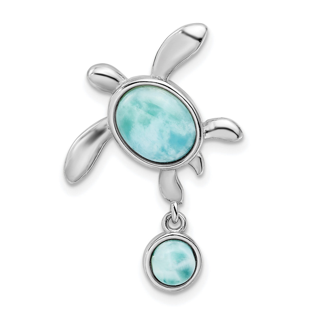 Sterling Silver Turtle Pendant with Larimar Gemstone, Ocean-Inspired Coastal Jewelry for Women