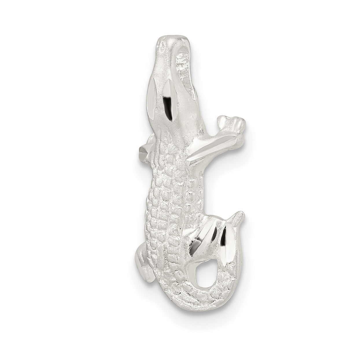 Sterling Silver Alligator Pendant, Textured Reptile Charm, Jungle Animal Wildlife Style