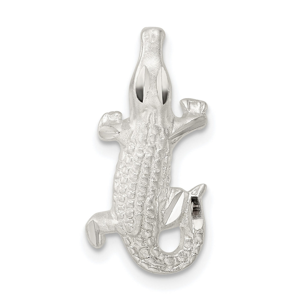 Sterling Silver Alligator Pendant, Textured Reptile Charm, Jungle Animal Wildlife Style
