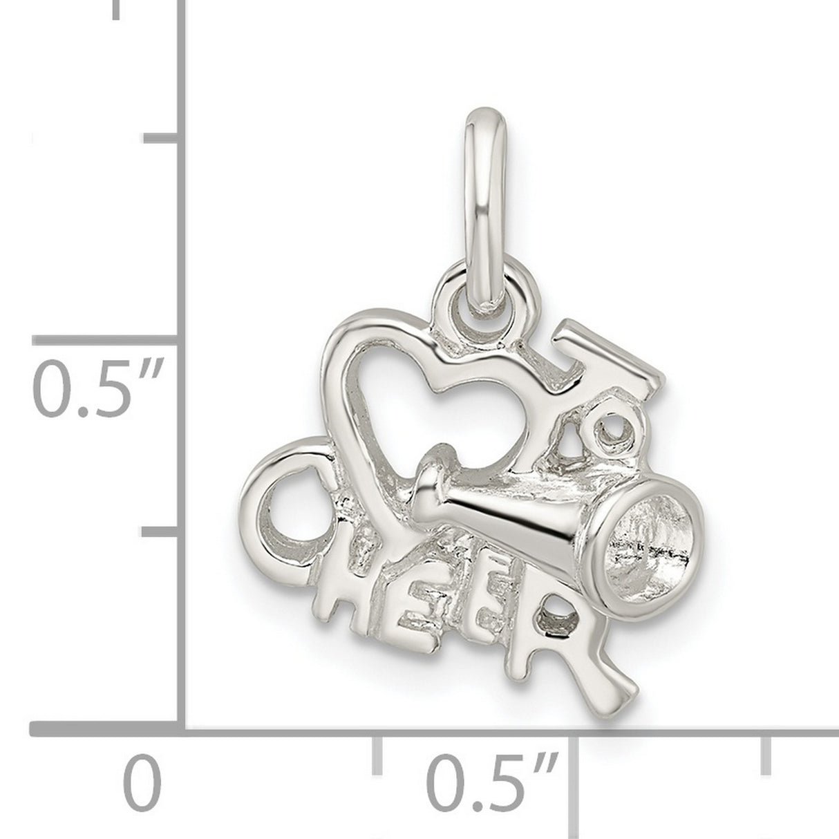 Sterling Silver Cheer Megaphone Pendant with I Heart to Cheer Design for Women and Girls