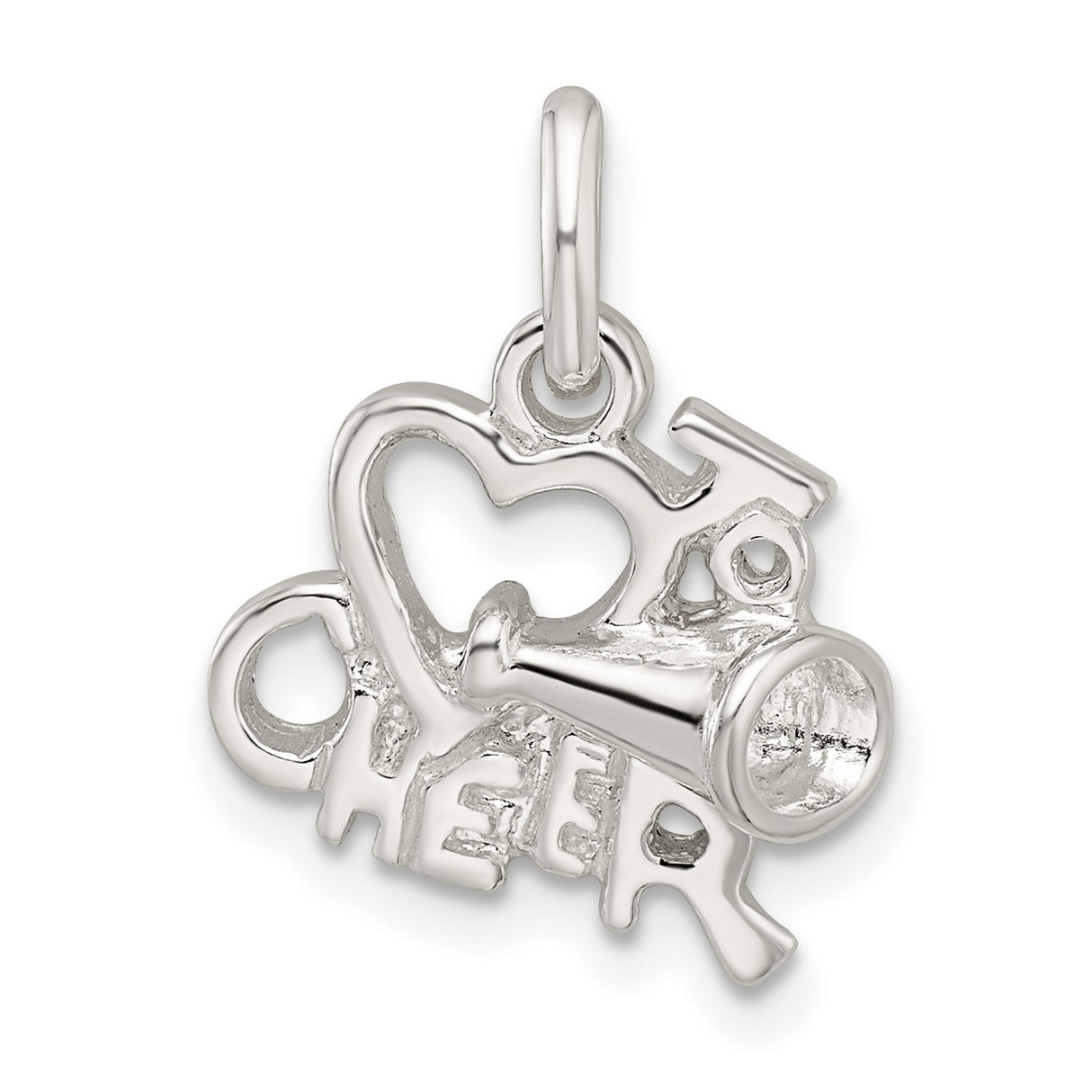 Sterling Silver Cheer Megaphone Pendant with I Heart to Cheer Design for Women and Girls