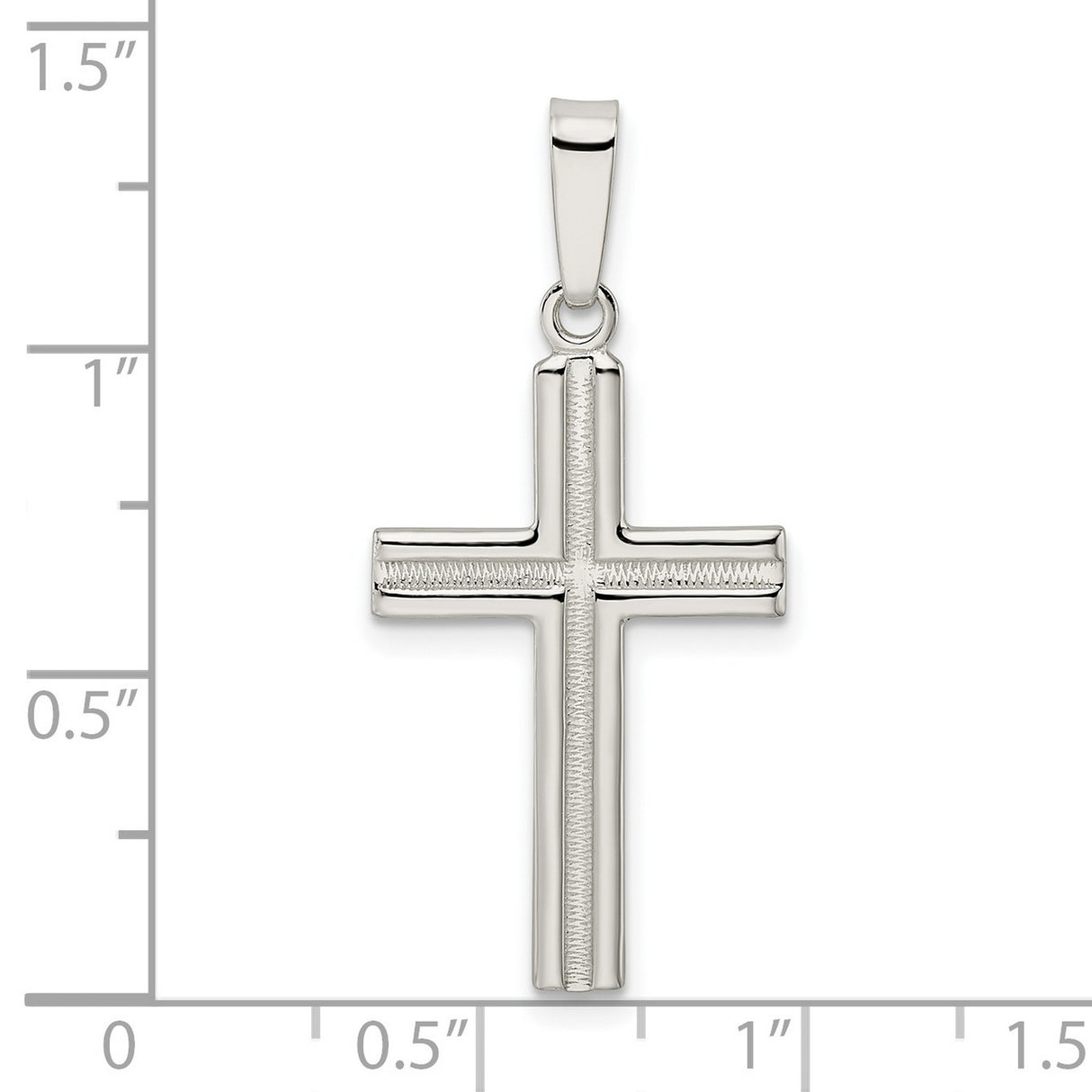 Sterling Silver Latin Cross Pendant with Satin Etched Finish, Polished Modern Unisex Faith Design