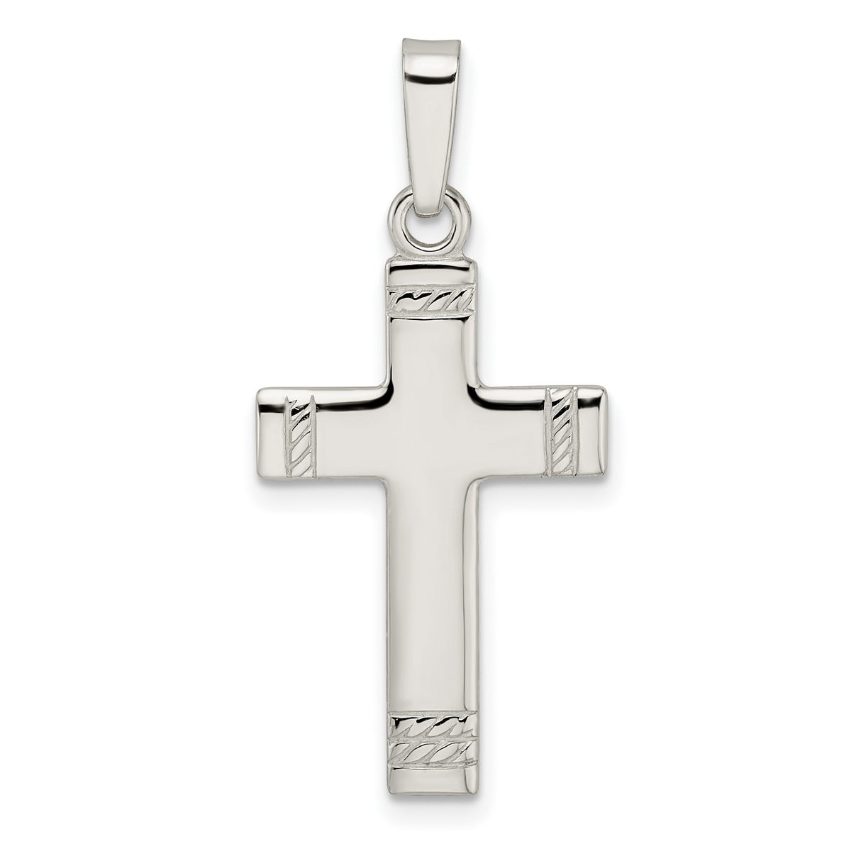 Sterling Silver Latin Cross Pendant with Rope Detailing and Mirror Finish