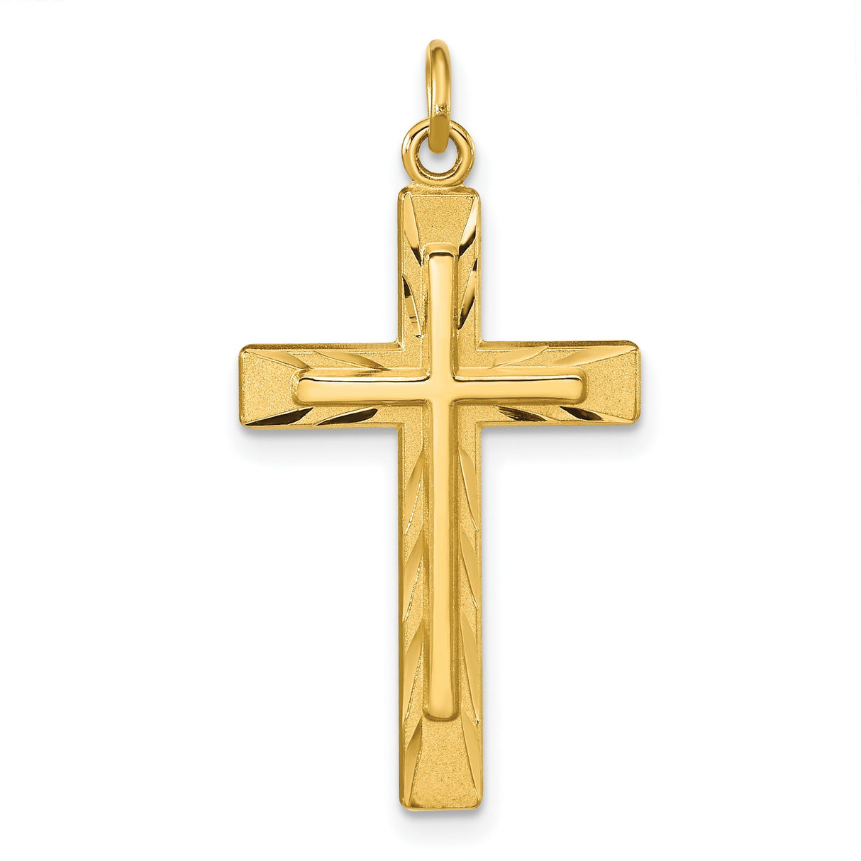 Sterling Silver Cross Pendant with Yellow Gold Plating, Satin Finish, and Diamond Cut Details