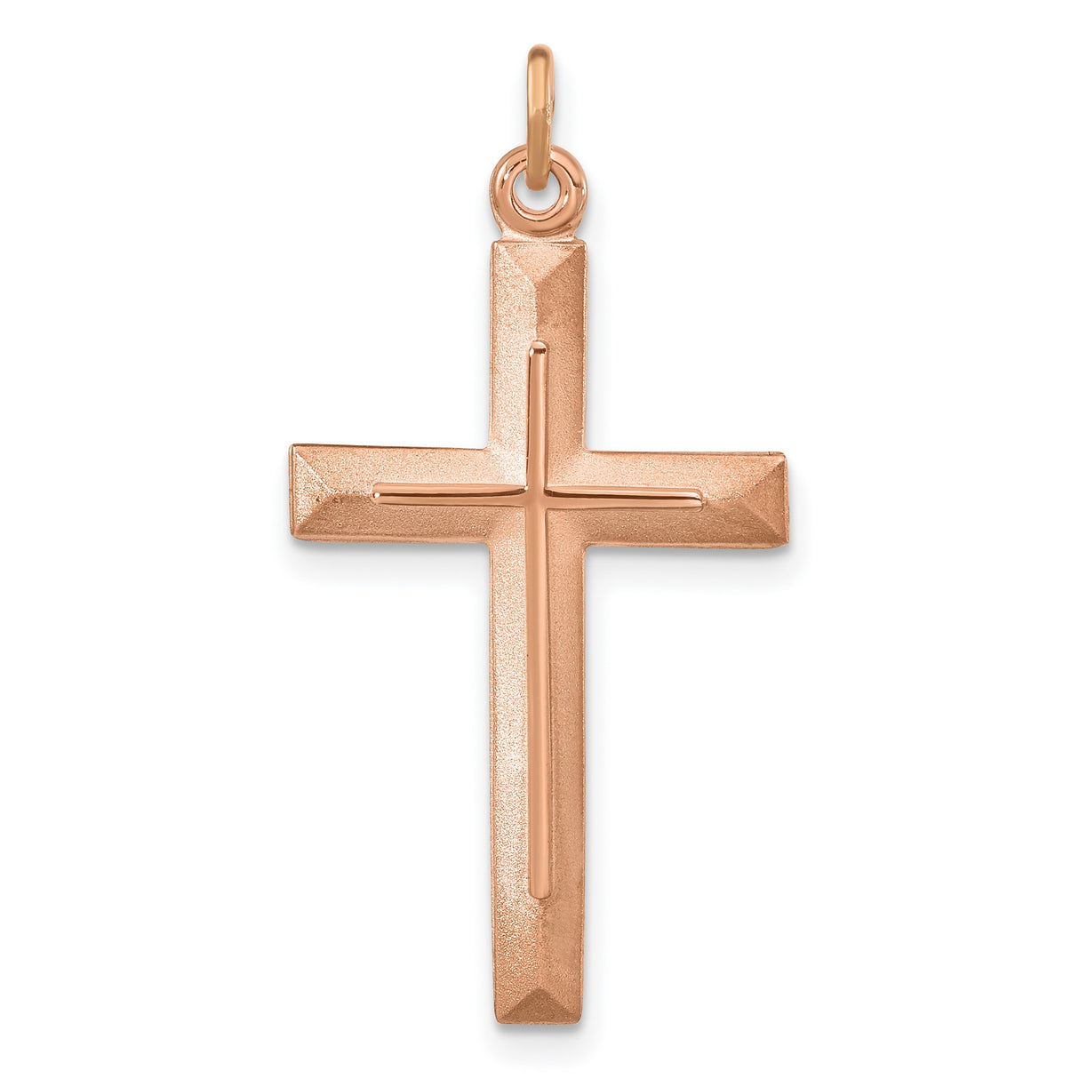 Sterling Silver Cross Pendant with Brushed and Polished Finish, Rose Gold Accents, Modern Religious Design